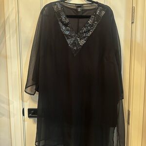 Catherines Black Sheer Tunic with Beaded Neckline